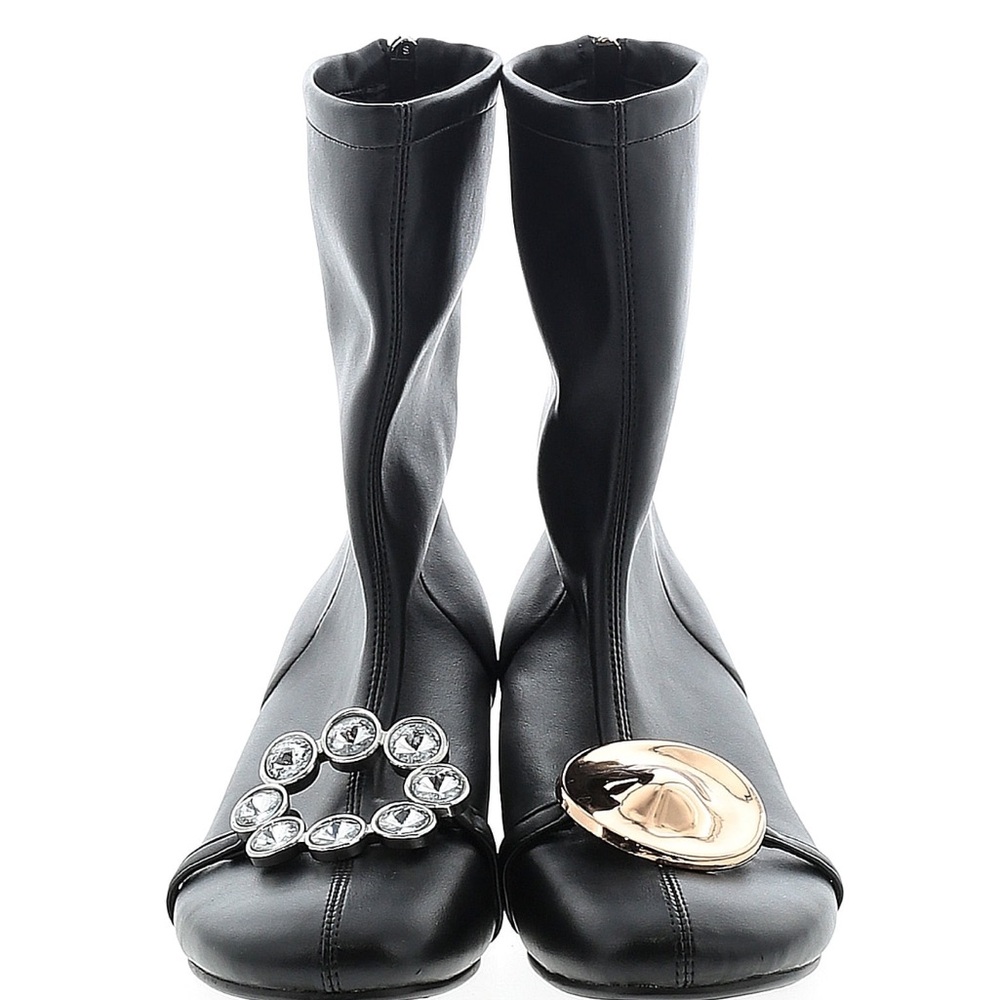 Black Leather Boots with Silver and Gold Accents